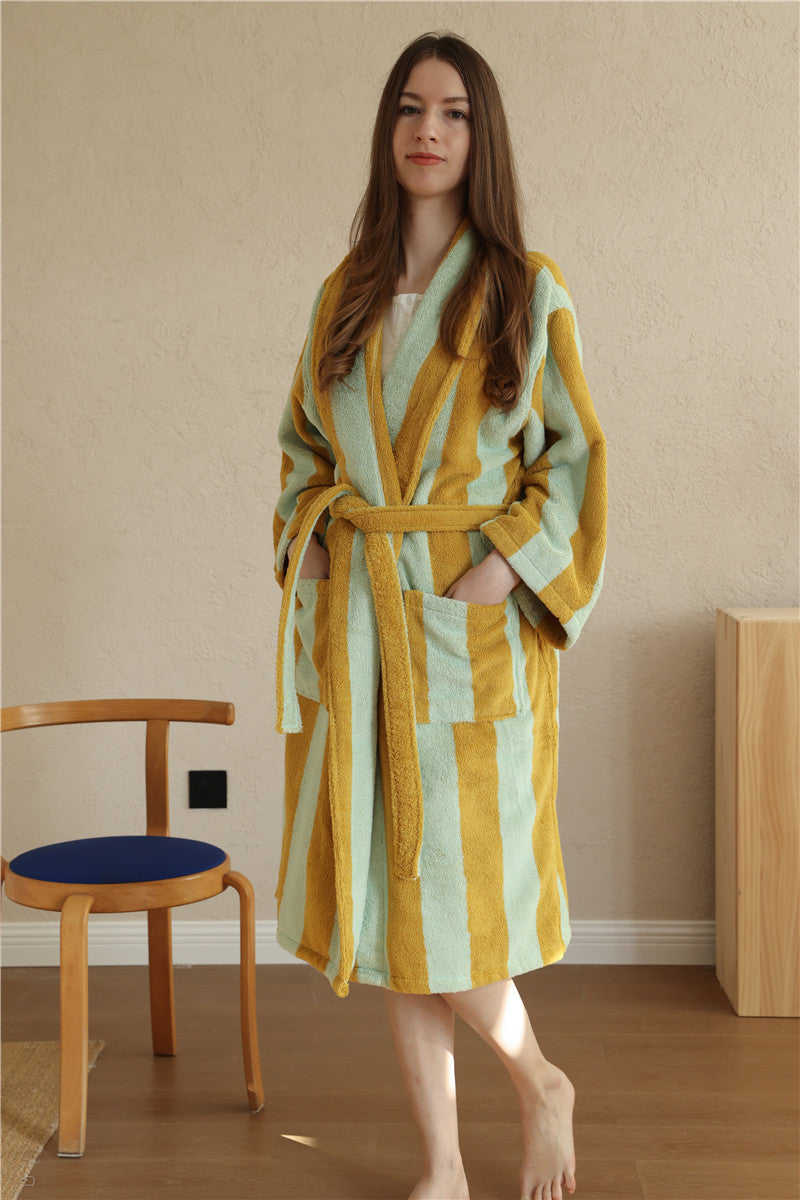 New Classic Vintage Striped Bathrobes Cotton Adult Couple Striped Robes