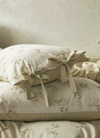 French Cottage Floral Cotton-Linen Bow Bedding Set