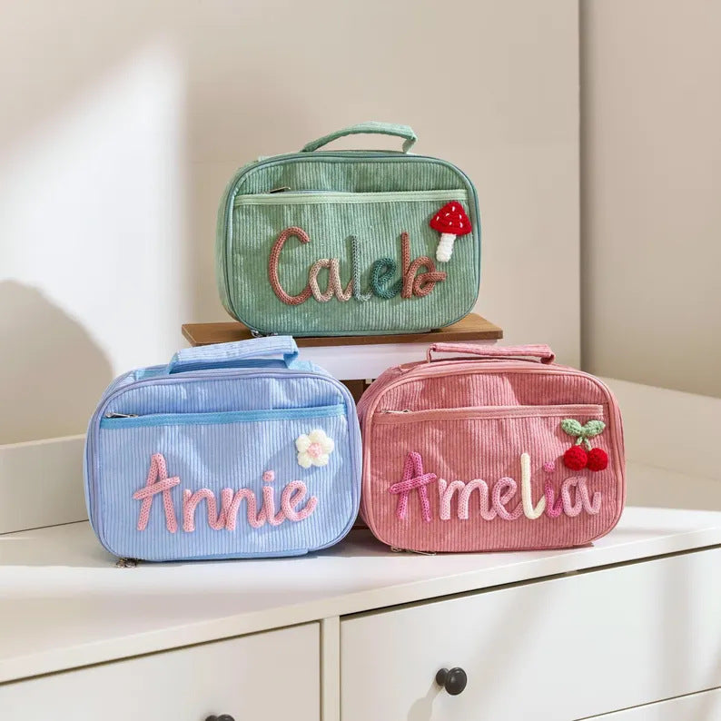 Custom Name School Bag: Personalized Corduroy Kids Backpack Set