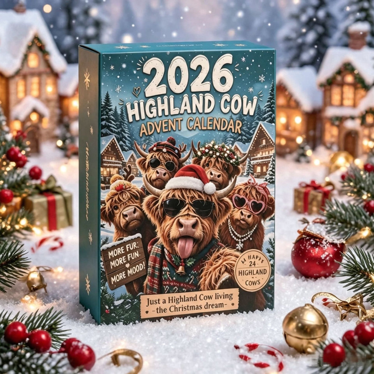 3D New 2026 Highland Cow Advent Calendar Highland Cow Christmas Advent Blind