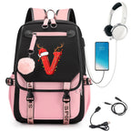 Pink School Students Campus Bag Schoolbag Backpack With A-Z 26 Letters Lightweight Travel Christmas Gifts