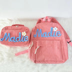 Custom Name School Bag: Personalized Corduroy Kids Backpack Set