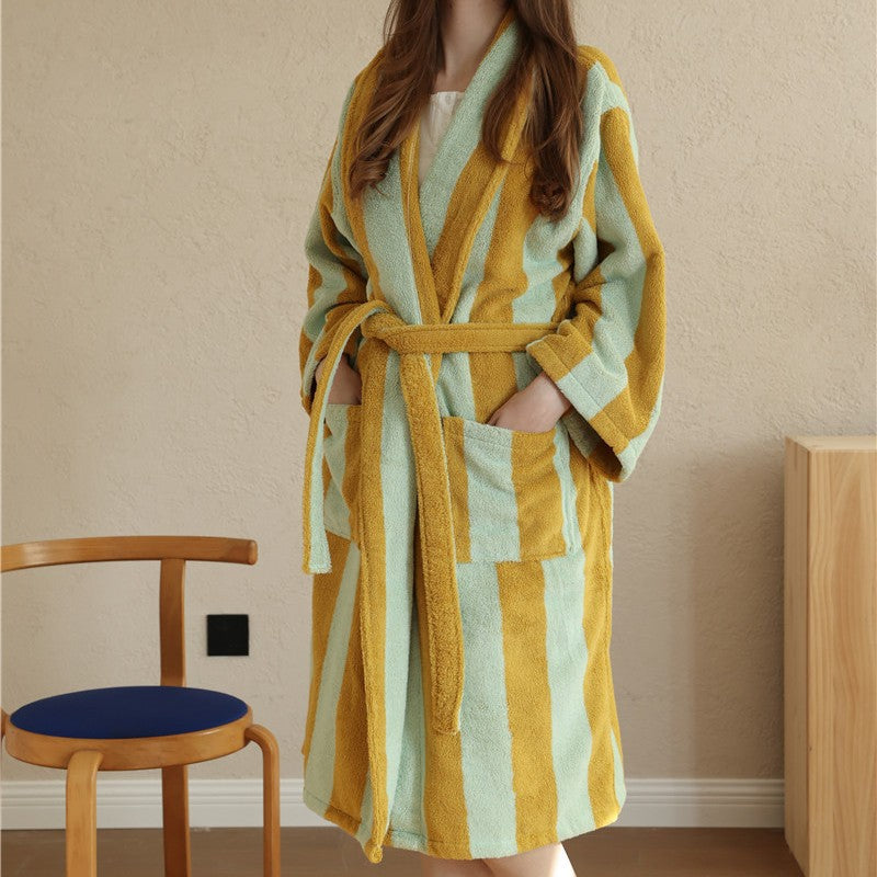 New Classic Vintage Striped Bathrobes Cotton Adult Couple Striped Robes
