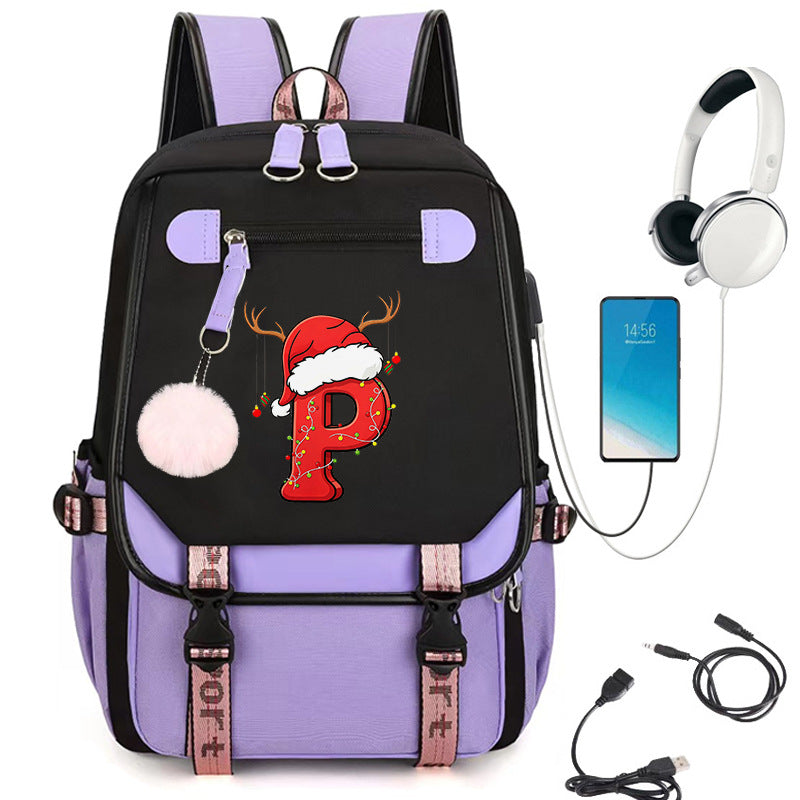 School Students Campus Bag Schoolbag Backpack With A-Z 26 Letters Lightweight Travel Christmas Gifts