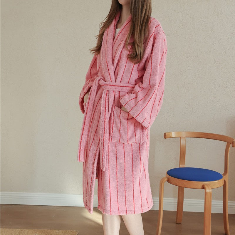 New Classic Vintage Striped Bathrobes Cotton Adult Couple Striped Robes