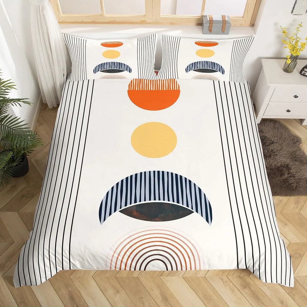 Mid Century Modern Duvet Cover Set King Abstract Geometric Balance Shapes Rainbow Sun Circles Boho Comforter Cover Bedding Sets