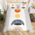Mid Century Modern Duvet Cover Set King Abstract Geometric Balance Shapes Rainbow Sun Circles Boho Comforter Cover Bedding Sets