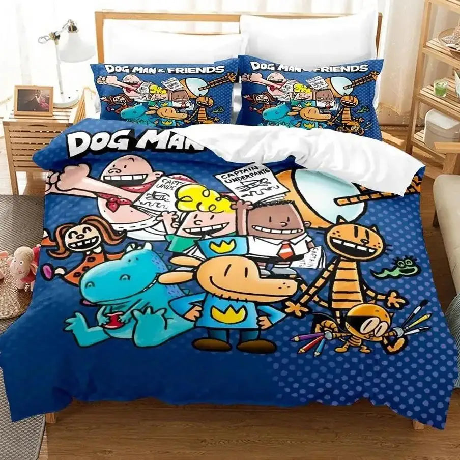 Cartoon D-Dog M-Man Bedding Set 3D Printed Duvet Cover Set Soft Single Twin Double Queen Size Birthday Gifts For Kids Room Decor