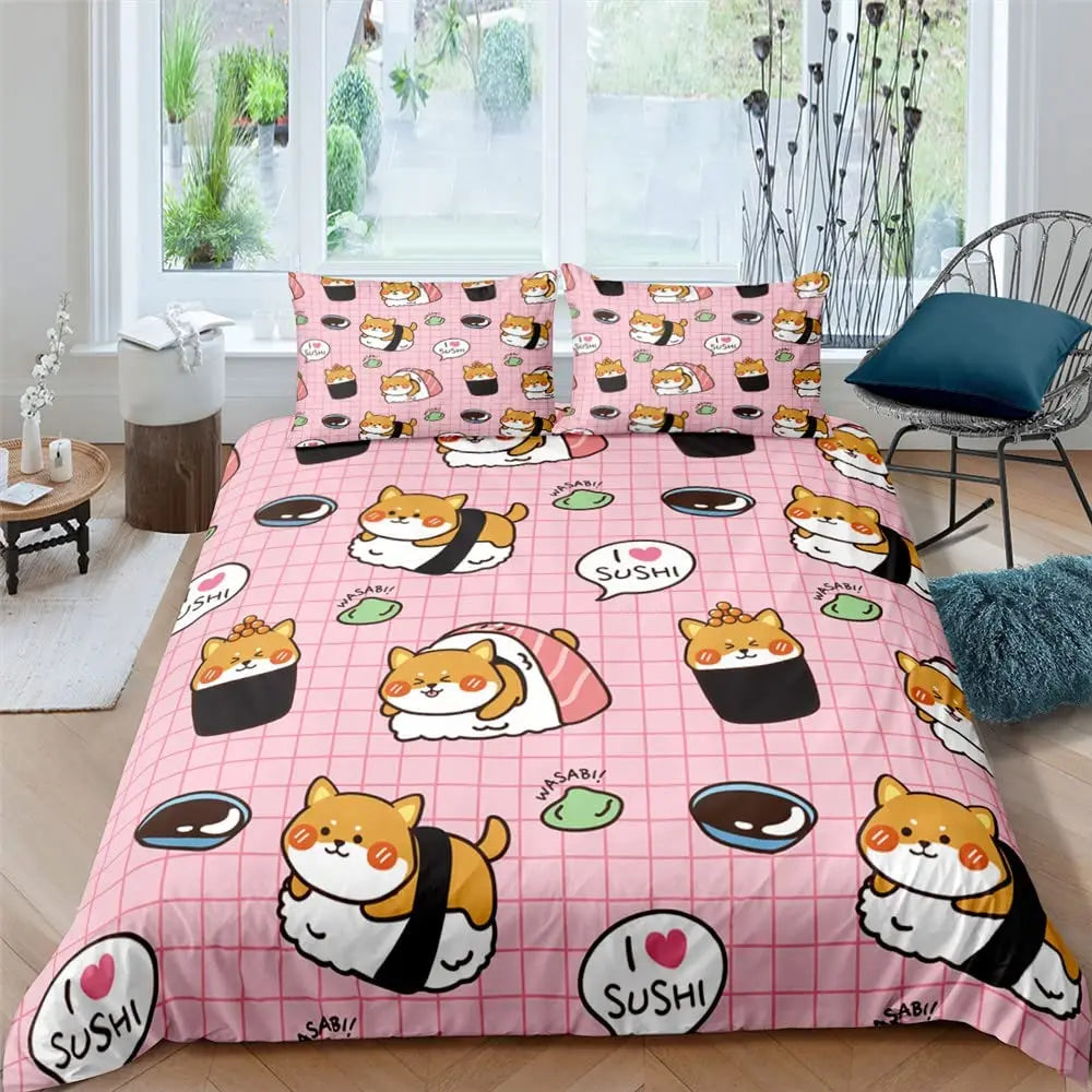 Shiba Inu Duvet Cover Cute Shiba Inu Bedding Set Dog Loves Bedding Set Microfiber Cartoon Animal Pattern Queen King Quilt Cover
