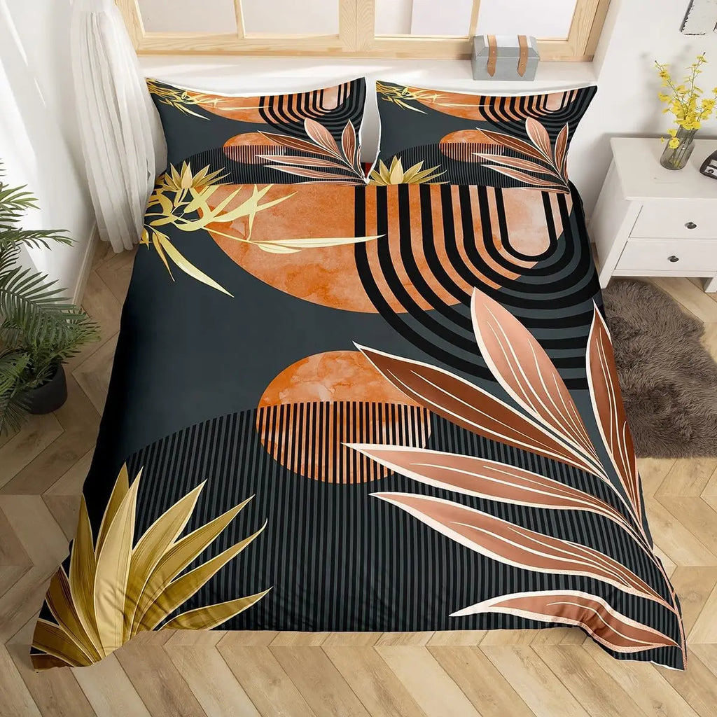 Medieval Boho Century Modern Duvet Cover Set Abstract Geometric Rainbow Sun Circles Comforter Cover Microfiber Soft Bedding Set
