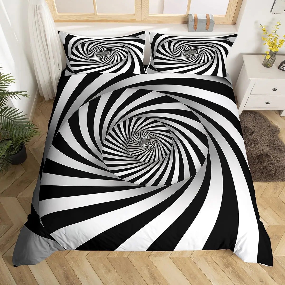 Rainbow Stripes Duvet Cover King Queen Visual Abstraction Bedding Set Optical Illusion Comforter Cover Geometric Quilt Cover