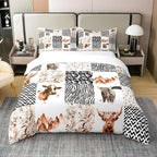 Brown Cow Print Comforter Set Queen King Size, Farmhouse Cow Print Bedding Set With 1/2 Matching Pillowcases Bedroom Decoration