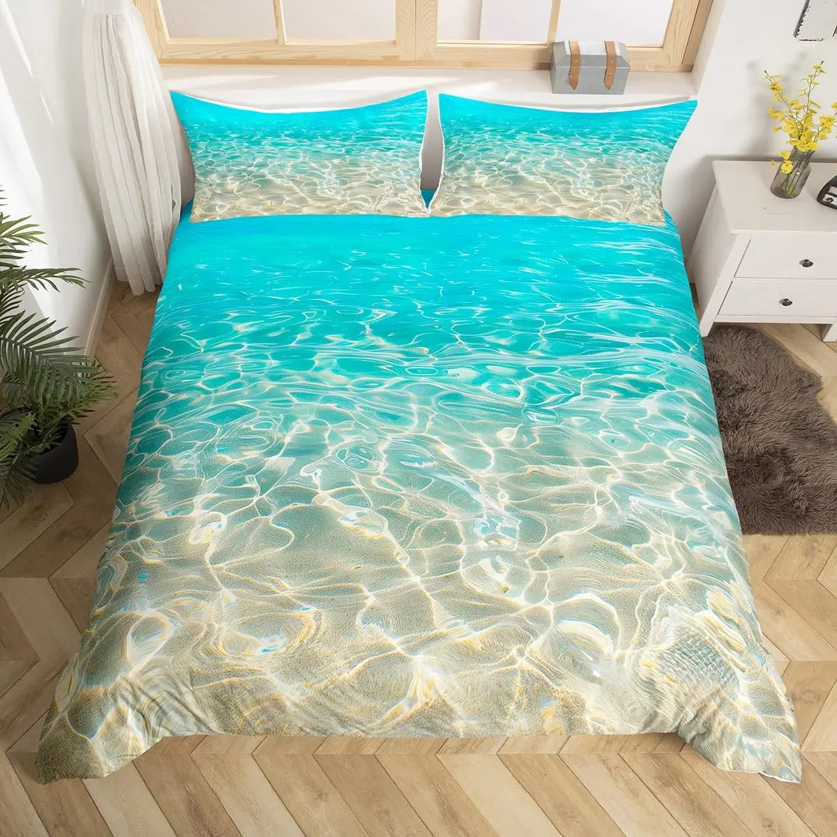 Beach Theme Duvet Cover Twin Queen Size Hawaiian Beach Ocean Bedding Set For Boys Girls Summer Holiday Vacation Comforter Cover