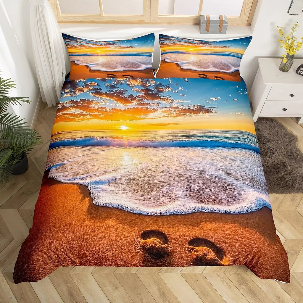 Beach Theme Duvet Cover Twin Queen Size Hawaiian Beach Ocean Bedding Set For Boys Girls Summer Holiday Vacation Comforter Cover