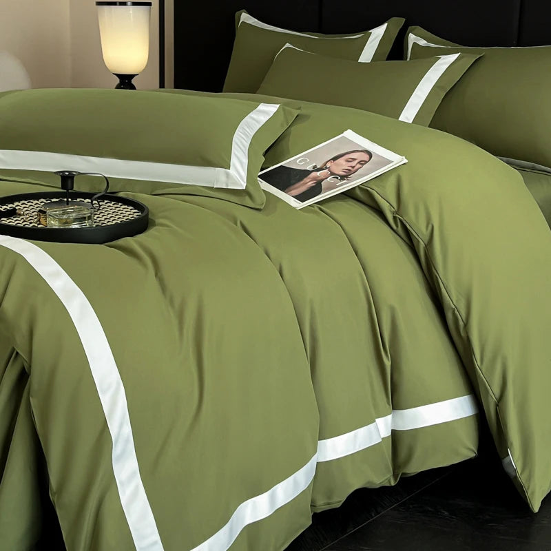 2025 Luxury Hotel Bedding Sets Thick Brushed Bed Sheets White Duvet Cover Set Pillowcase Four Piece Fully Enclosed for Home Gift