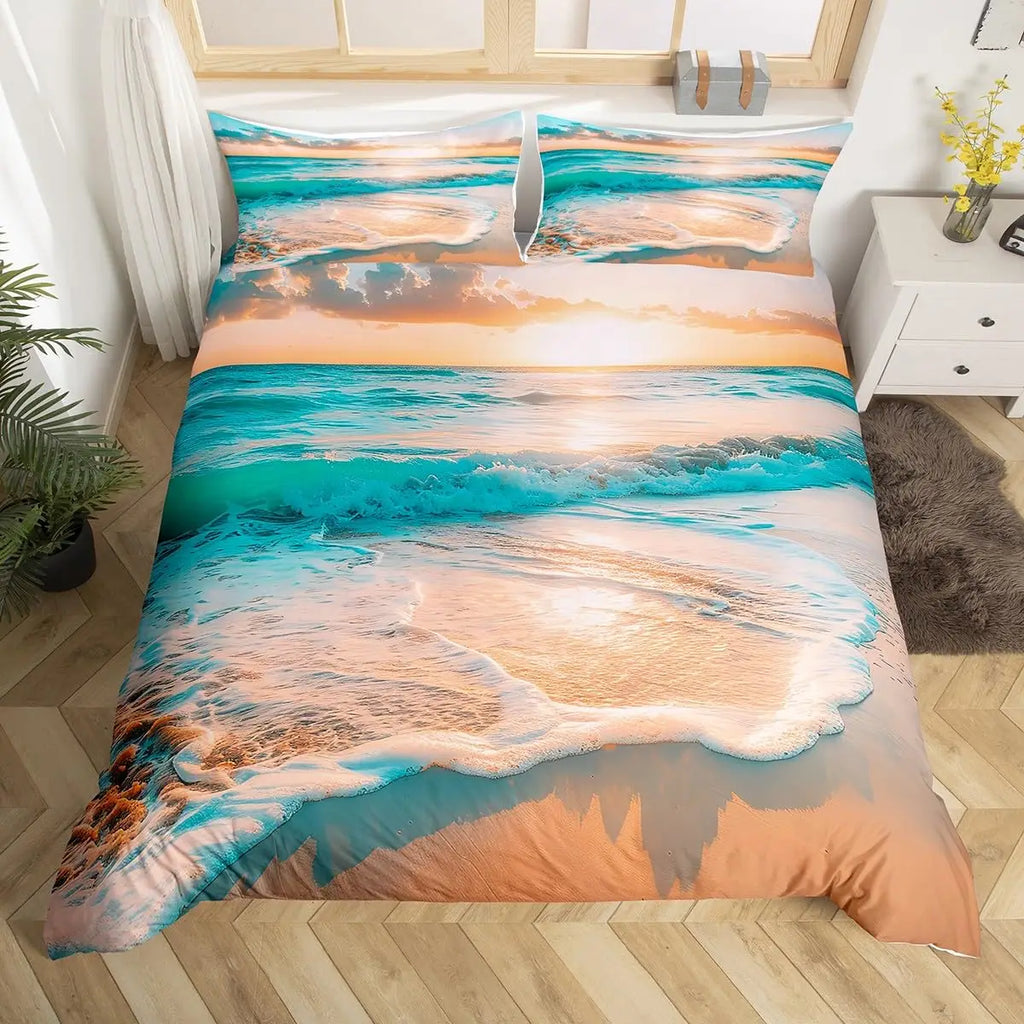 Beach Theme Duvet Cover Twin Queen Size Hawaiian Beach Ocean Bedding Set For Boys Girls Summer Holiday Vacation Comforter Cover