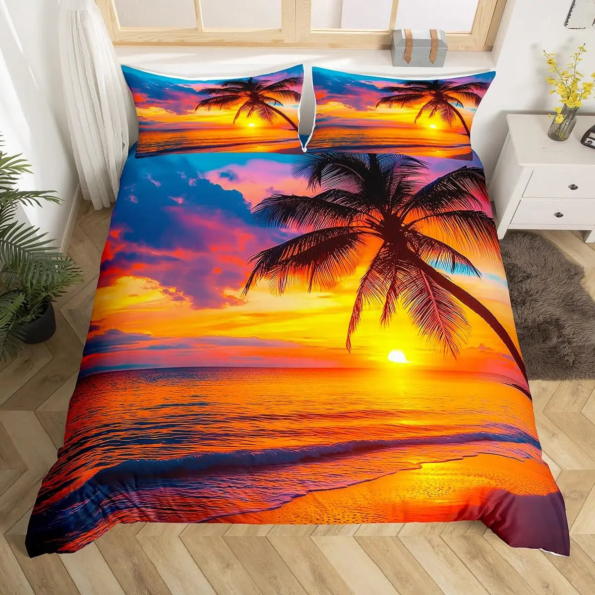 Beach Theme Duvet Cover Twin Queen Size Hawaiian Beach Ocean Bedding Set For Boys Girls Summer Holiday Vacation Comforter Cover