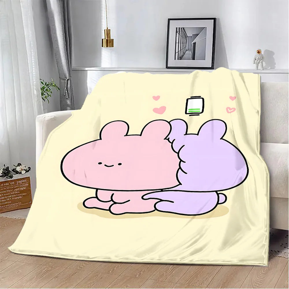 Asamimichaan Asleep Cute Asamimi Square Printed Blanket Picnic Blankets Warm Blanket Soft and Comfortable Blanket Home Travel