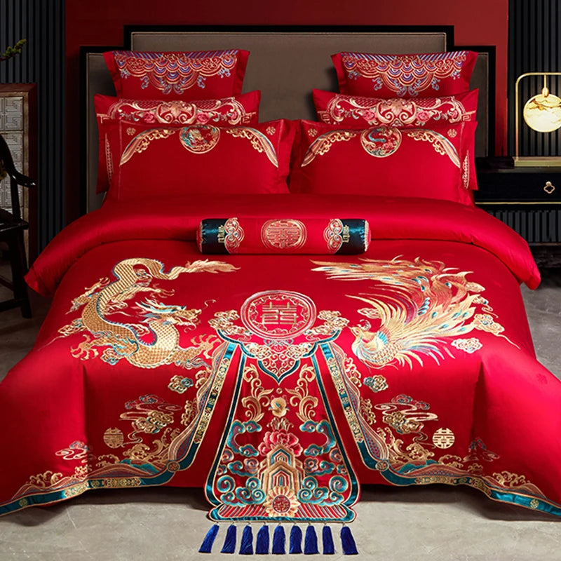 100/140CT Long-staple cotton Chinese-style wedding festive 4-pcs duvet cover set a witness to marriage and love, home decoration