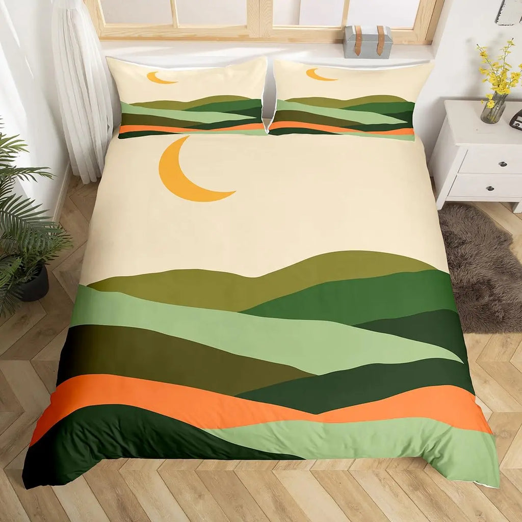 Medieval Boho Century Modern Duvet Cover Set Abstract Geometric Rainbow Sun Circles Comforter Cover Microfiber Soft Bedding Set