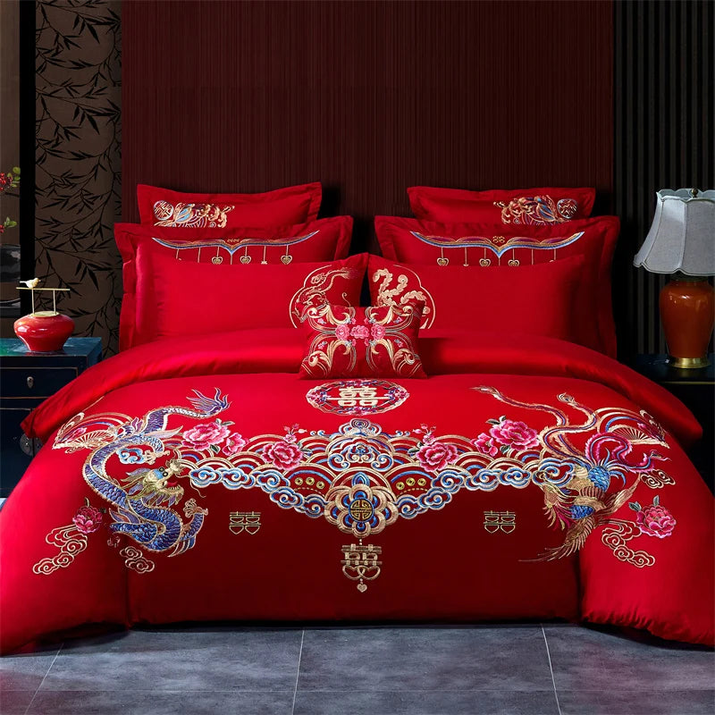 100/140CT Long-staple cotton Chinese-style wedding festive 4-pcs duvet cover set a witness to marriage and love, home decoration
