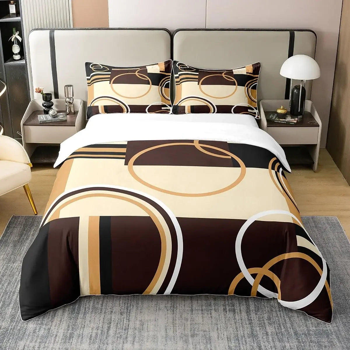 Geometric Circles Duvet Cover Red and Black Quilt Set Suitable for Children Kids Boys Girls Teenagers Abstract Art Bedding Set
