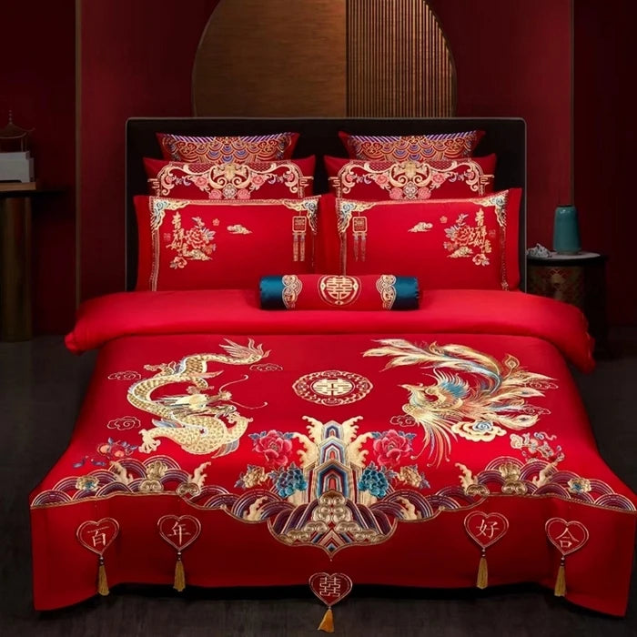 100/140CT Long-staple cotton Chinese-style wedding festive 4-pcs duvet cover set a witness to marriage and love, home decoration