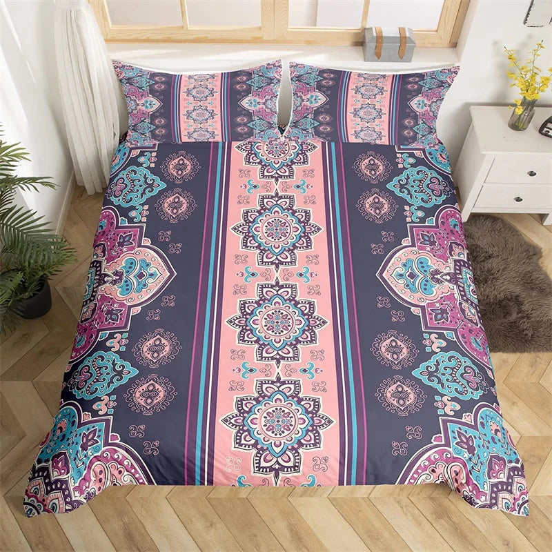 Bohemian Floral Duvet Cover Paisley Mandala Comforter Cover Microfiber Geometry Aztec Mexican Style Bedding Set Twin Queen Size