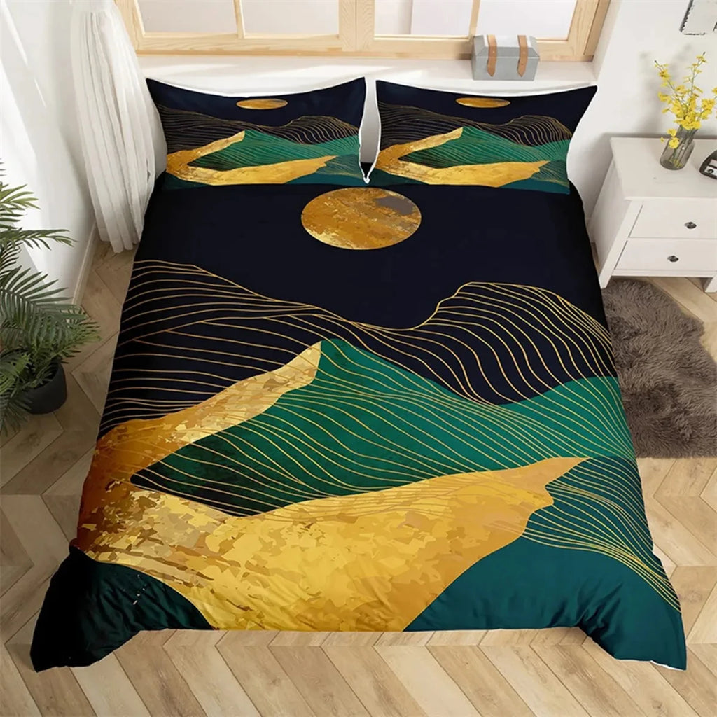 Medieval Boho Century Modern Duvet Cover Set Abstract Geometric Rainbow Sun Circles Comforter Cover Microfiber Soft Bedding Set