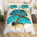 Ginkgo Leaf Duvet Cover Queen Natural Botanical Bedding Set Plants Rustic Farmhouse Comforter Cover Abstract Leaves Quilt Cover