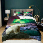 Aurora Borealis Polyester Duvet Cover Set Tree Under Magnetic Field Of Nature With Northern Lights Landscape Picture King Size