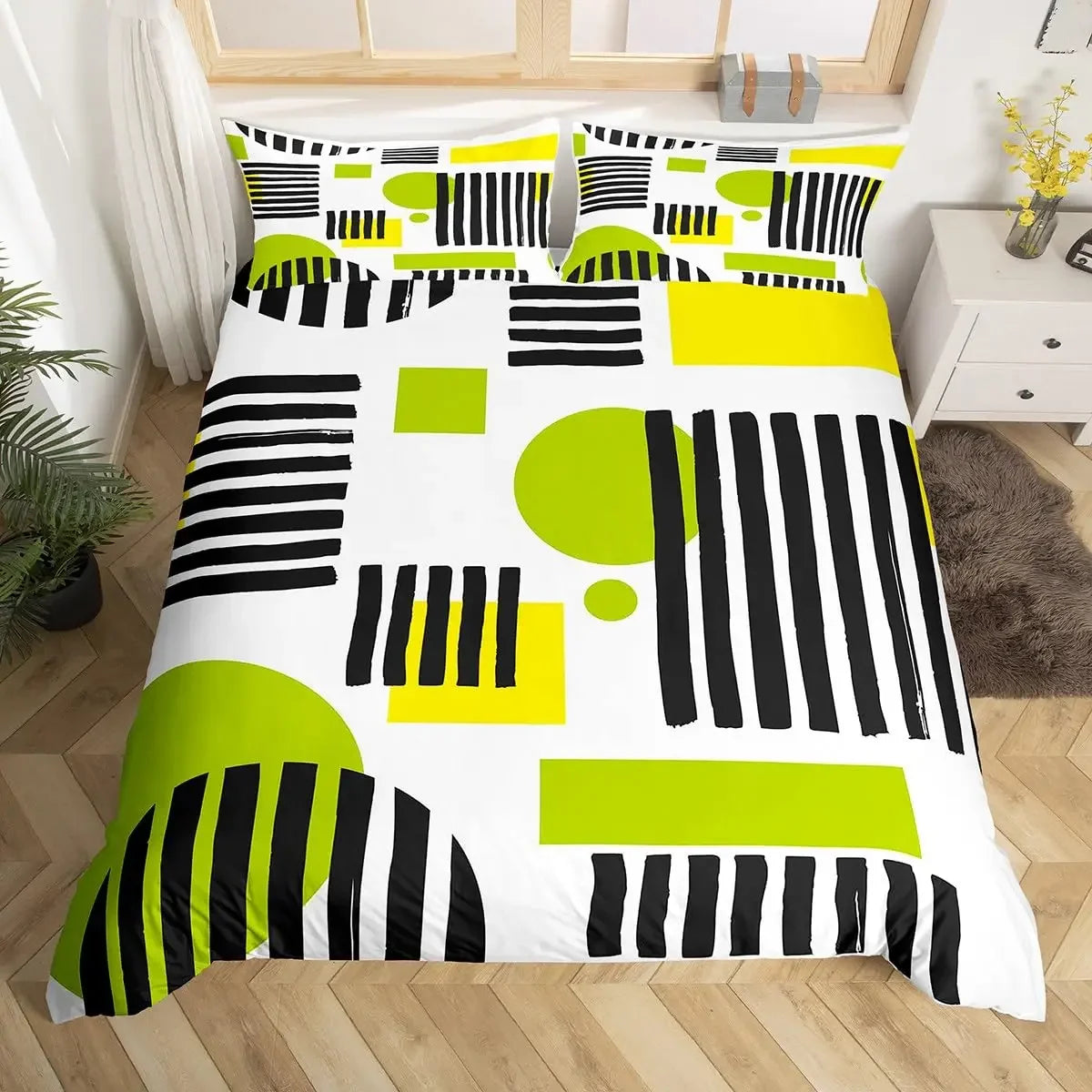 Geometric Circles Duvet Cover Red and Black Quilt Set Suitable for Children Kids Boys Girls Teenagers Abstract Art Bedding Set
