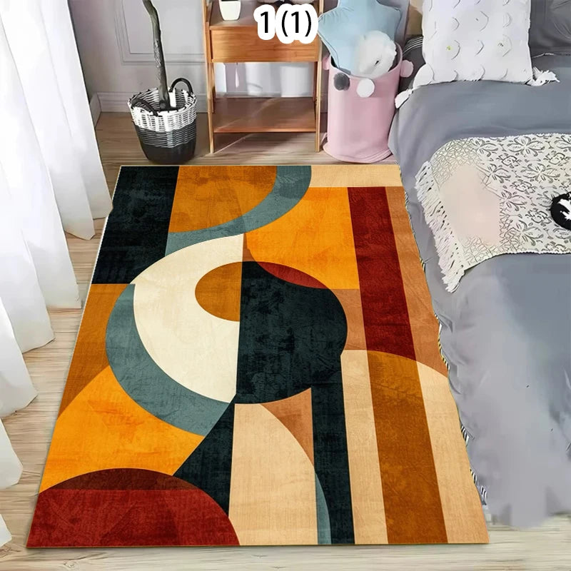 Minimalist Area Rug Abstract Geometric Print Soft Non-Slip Washable Carpet Retro Modern Wave Floor Mat for Living Room Entryway
