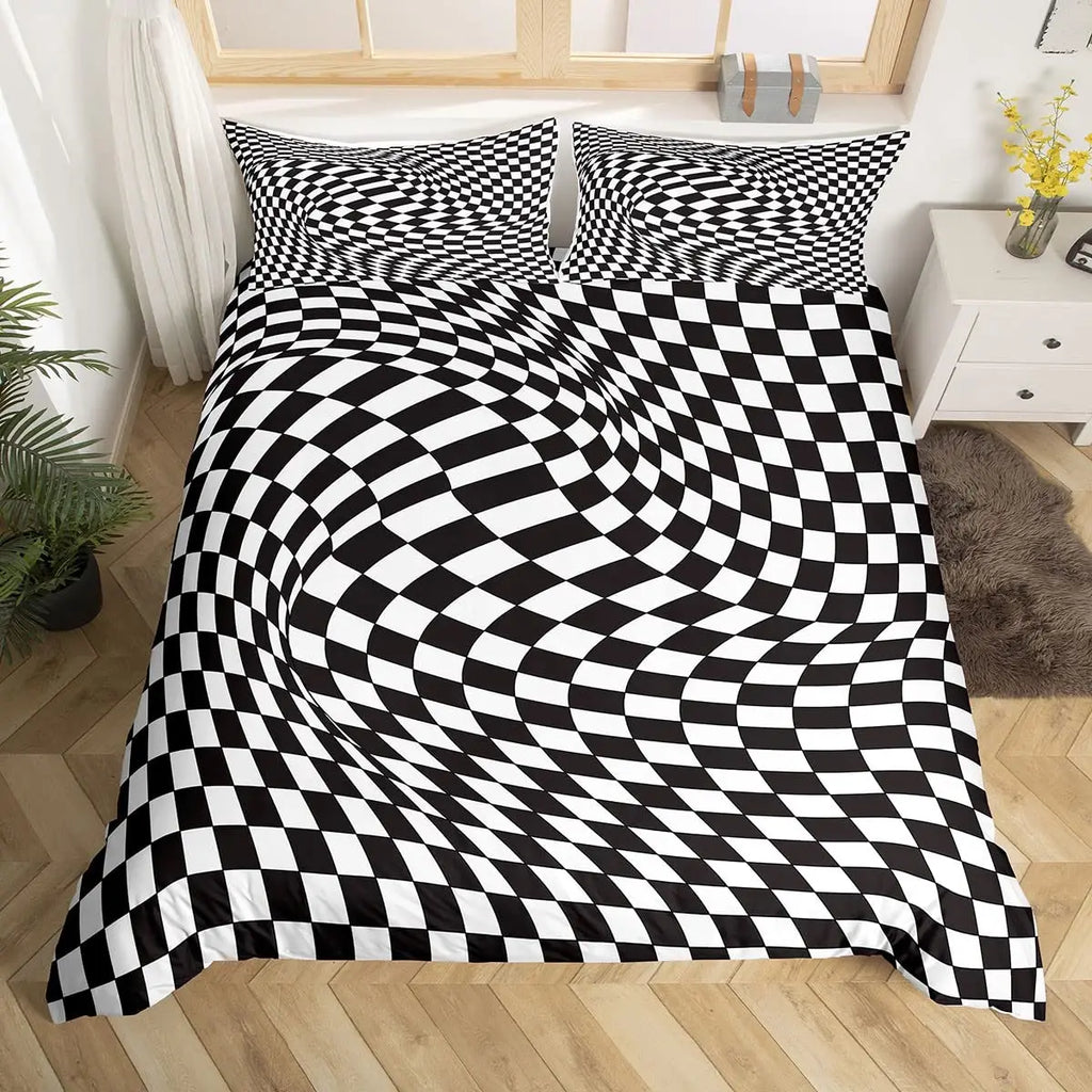 Rainbow Stripes Duvet Cover King Queen Visual Abstraction Bedding Set Optical Illusion Comforter Cover Geometric Quilt Cover