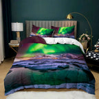 Aurora Borealis Polyester Duvet Cover Set Tree Under Magnetic Field Of Nature With Northern Lights Landscape Picture King Size