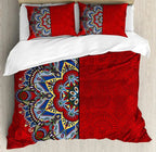 South Mandala Floral Duvet Cover Set,Vibrant Color Ornamental Illustration Bedding Set Bohemian Mandala Lotus Design Quilt Cover