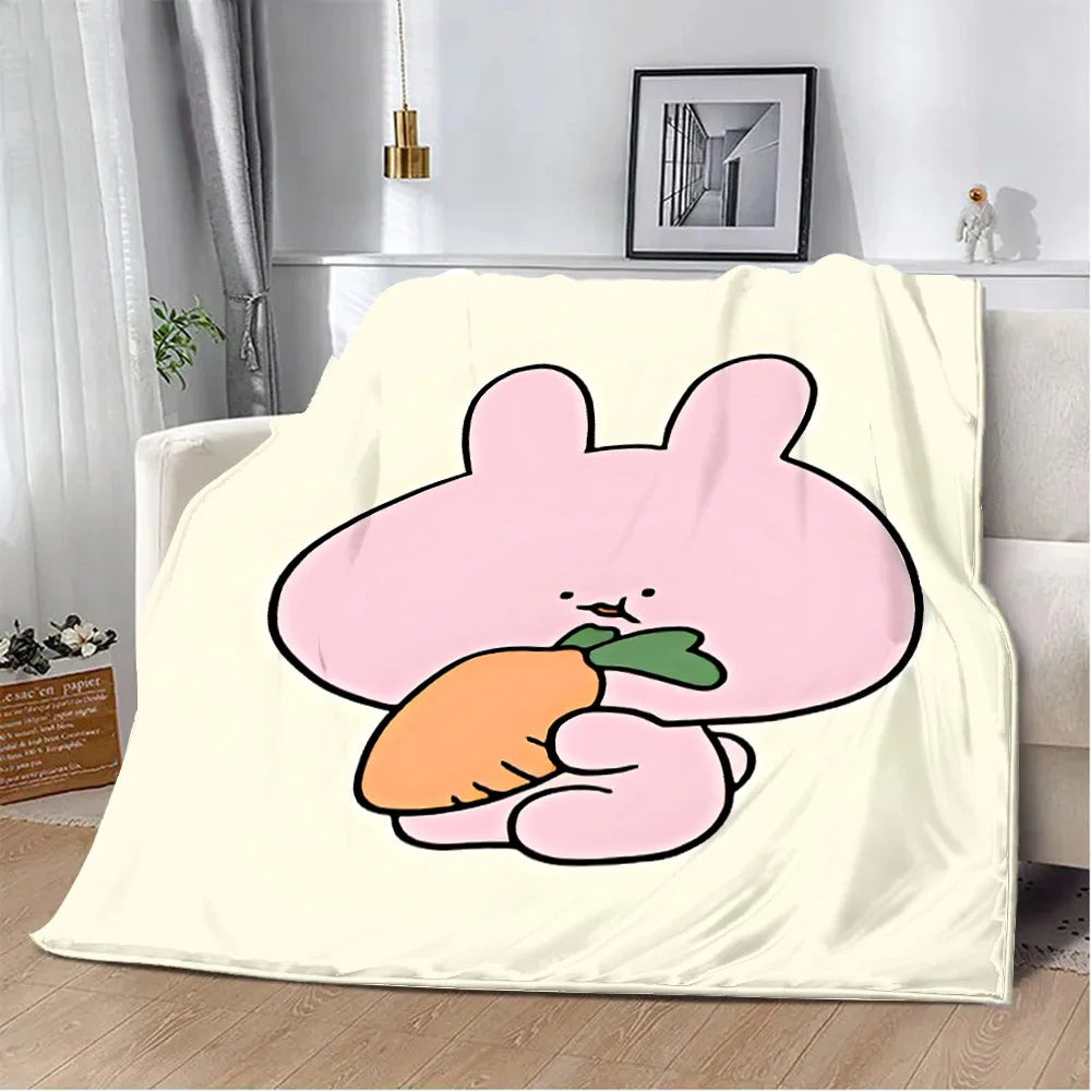 Asamimichaan Asleep Cute Asamimi Square Printed Blanket Picnic Blankets Warm Blanket Soft and Comfortable Blanket Home Travel