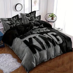 Grey and Black King Size Bed Pattern Down Duvet Cover Set, Soft and Comfortable Bedroom and Dormitory Decoration Bedding Set