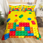 Construction Bedding Set Colorful Polyester Comforter Cover 3D Building Blocks Duvet Cover Kids Boys Rainbow Bricks Quilt Cover