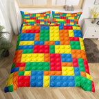 Construction Bedding Set Colorful Polyester Comforter Cover 3D Building Blocks Duvet Cover Kids Boys Rainbow Bricks Quilt Cover