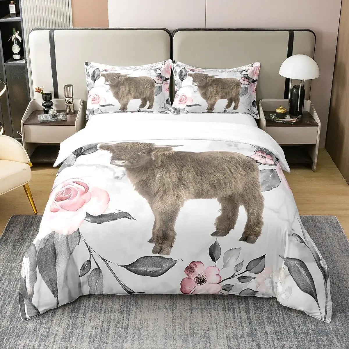 Cow Print Duvet Cover Twin Size, 3 Pieces Cow Bedding Set with 2 Pillowcases, Black and White Comforter Cover Bedroom Decor