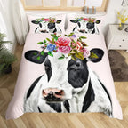 Cow Print Duvet Cover Twin Size, 3 Pieces Cow Bedding Set with 2 Pillowcases, Black and White Comforter Cover Bedroom Decor