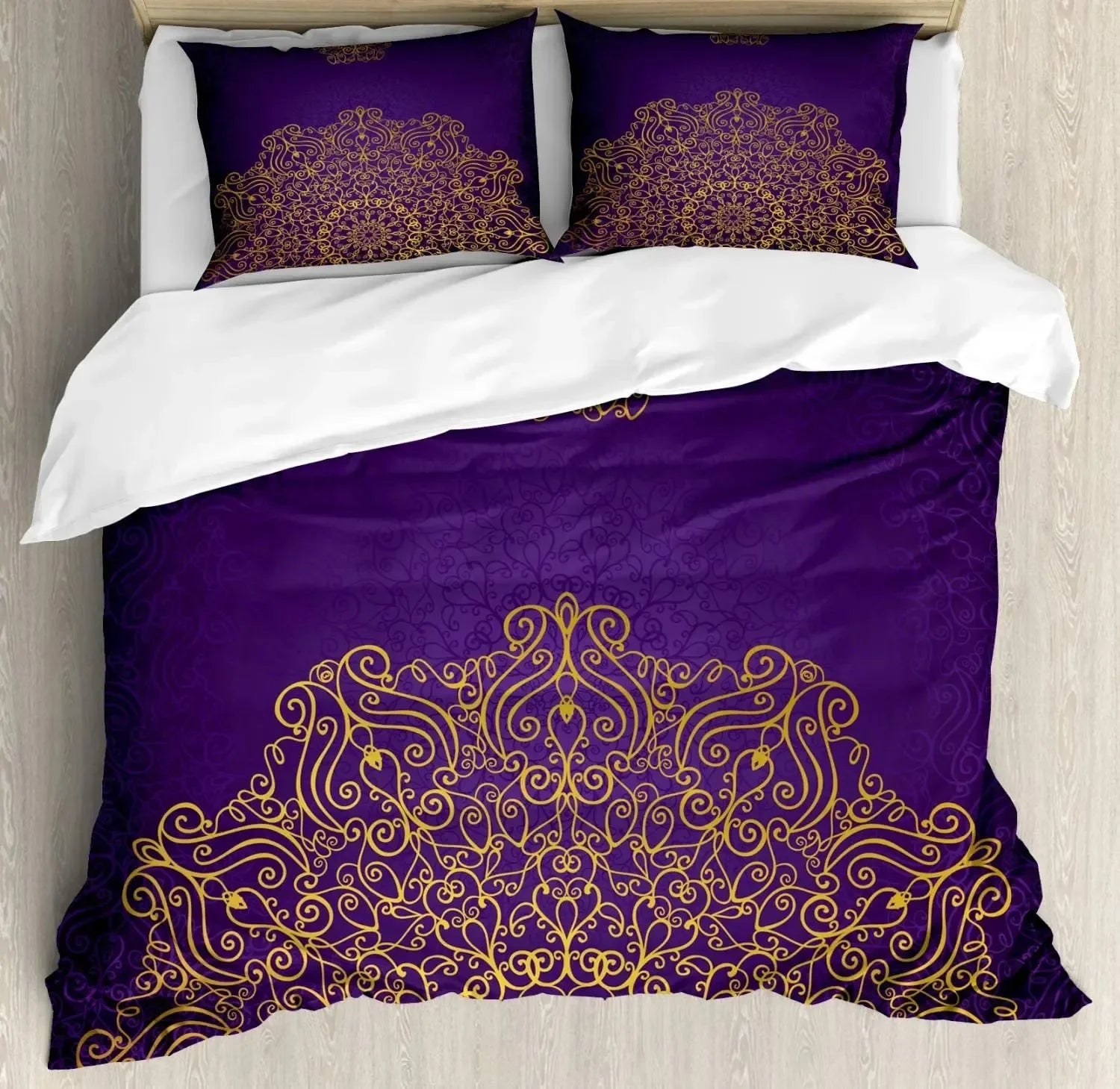 South Mandala Floral Duvet Cover Set,Vibrant Color Ornamental Illustration Bedding Set Bohemian Mandala Lotus Design Quilt Cover