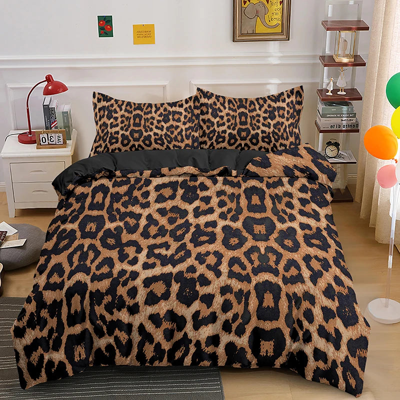 Leopard Print Polyester Duvet Cover Set - LinQton Custom product photo
