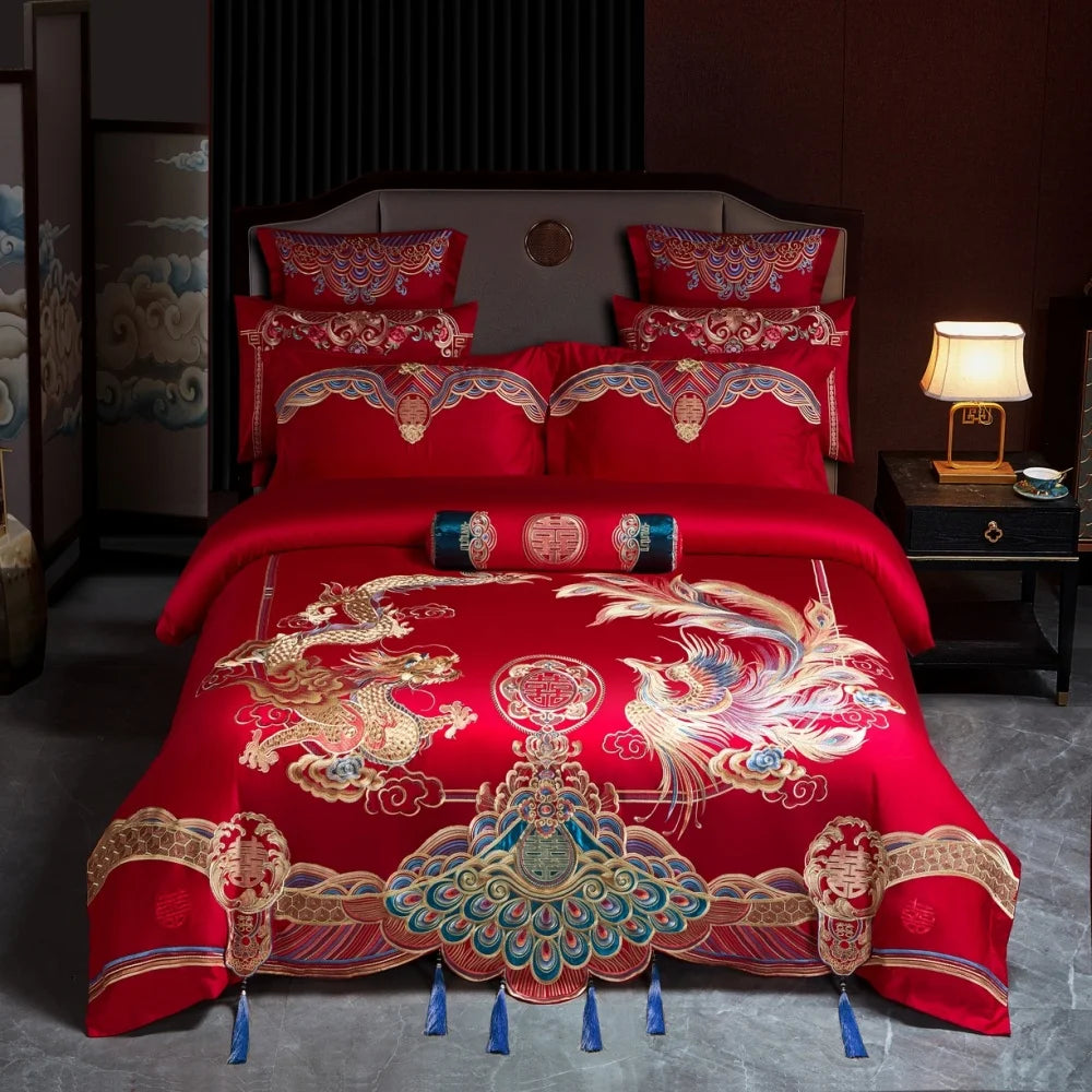100/140CT Long-staple cotton Chinese-style wedding festive 4-pcs duvet cover set a witness to marriage and love, home decoration