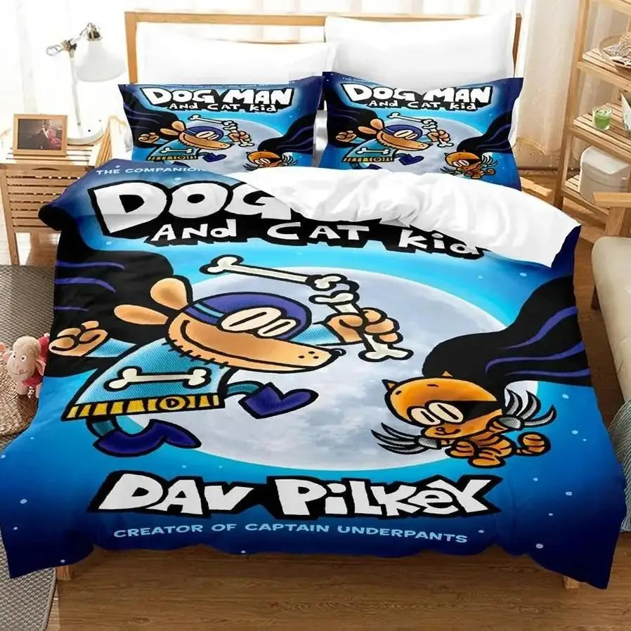 Cartoon D-Dog M-Man Bedding Set 3D Printed Duvet Cover Set Soft Single Twin Double Queen Size Birthday Gifts For Kids Room Decor