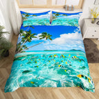 Beach Theme Duvet Cover Twin Queen Size Hawaiian Beach Ocean Bedding Set For Boys Girls Summer Holiday Vacation Comforter Cover