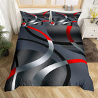 Geometric Circles Duvet Cover Red and Black Quilt Set Suitable for Children Kids Boys Girls Teenagers Abstract Art Bedding Set