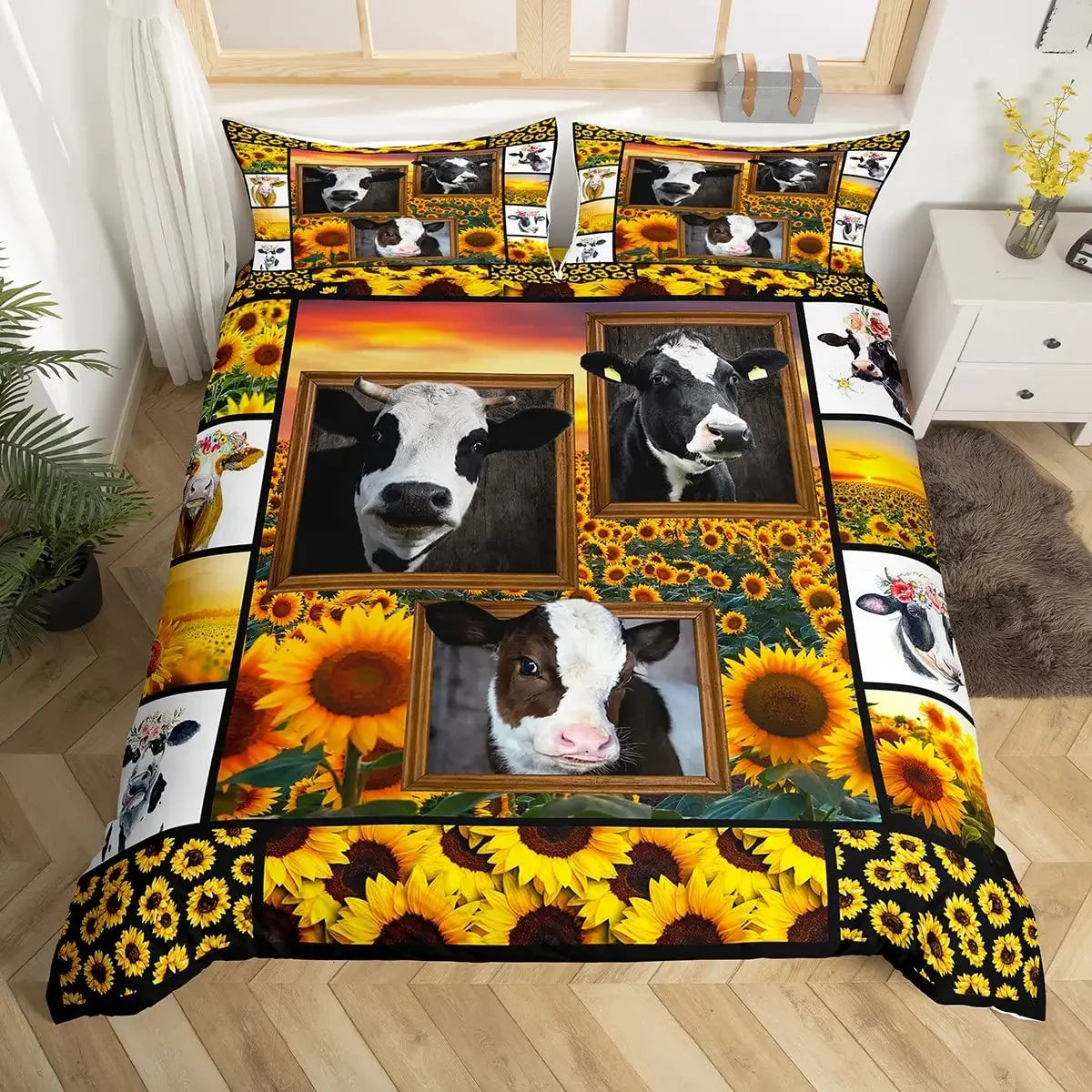 Cow Print Duvet Cover Twin Size, 3 Pieces Cow Bedding Set with 2 Pillowcases, Black and White Comforter Cover Bedroom Decor