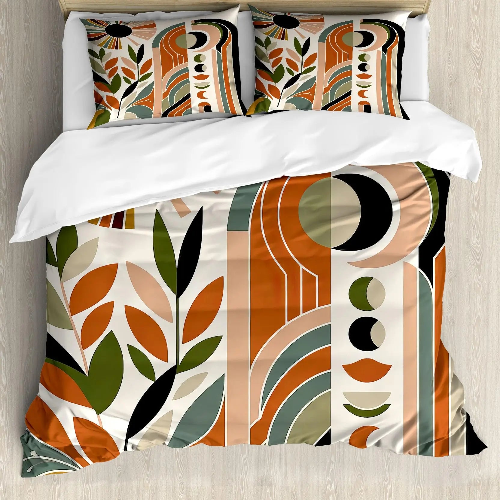 Medieval Boho Century Modern Duvet Cover Set Abstract Geometric Rainbow Sun Circles Comforter Cover Microfiber Soft Bedding Set